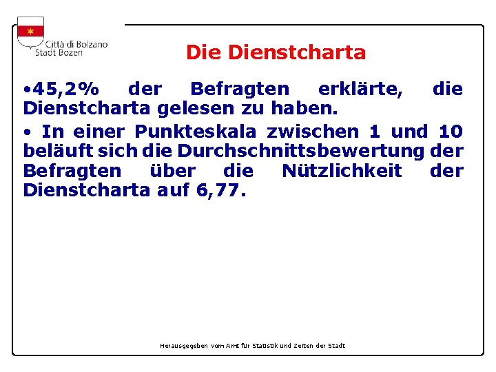 Die Dienstcharta • 45, 2% der Befragten erklärte, die Dienstcharta gelesen zu haben. •