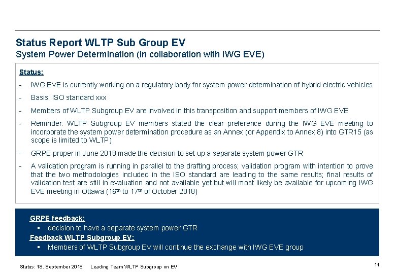 Status Report WLTP Sub Group EV System Power Determination (in collaboration with IWG EVE)