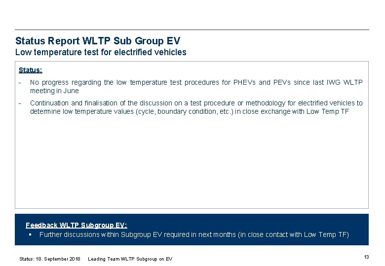 Status Report WLTP Sub Group EV Low temperature test for electrified vehicles Status: -