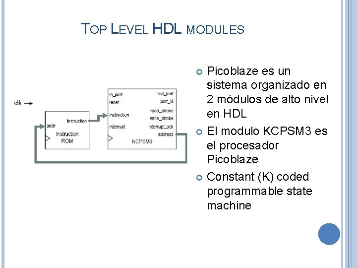 TOP LEVEL HDL MODULES Picoblaze es un sistema organizado en 2 módulos de alto