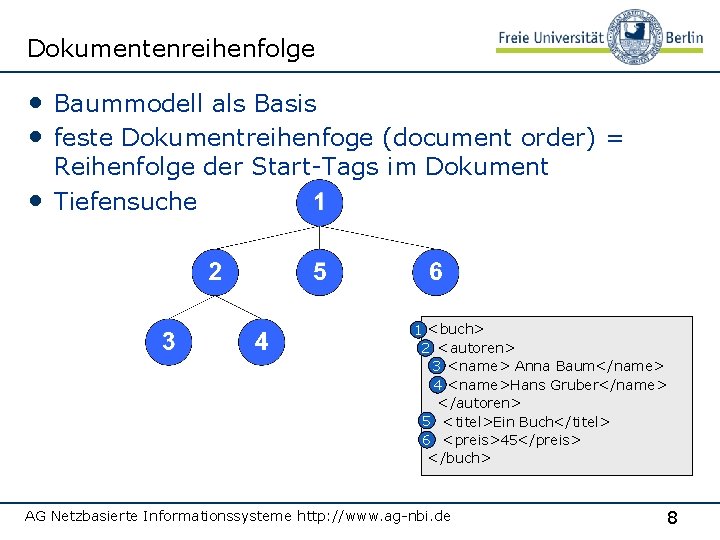 Dokumentenreihenfolge • Baummodell als Basis • feste Dokumentreihenfoge (document order) = • Reihenfolge der