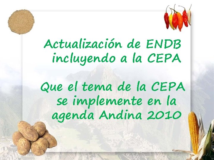 Actualización de ENDB incluyendo a la CEPA Que el tema de la CEPA se