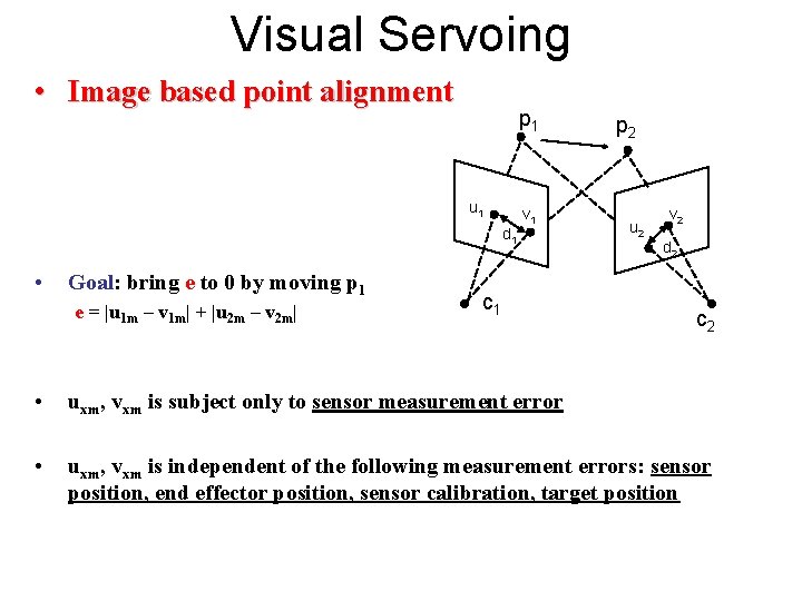 Visual Servoing • Image based point alignment p 1 u 1 d 1 •