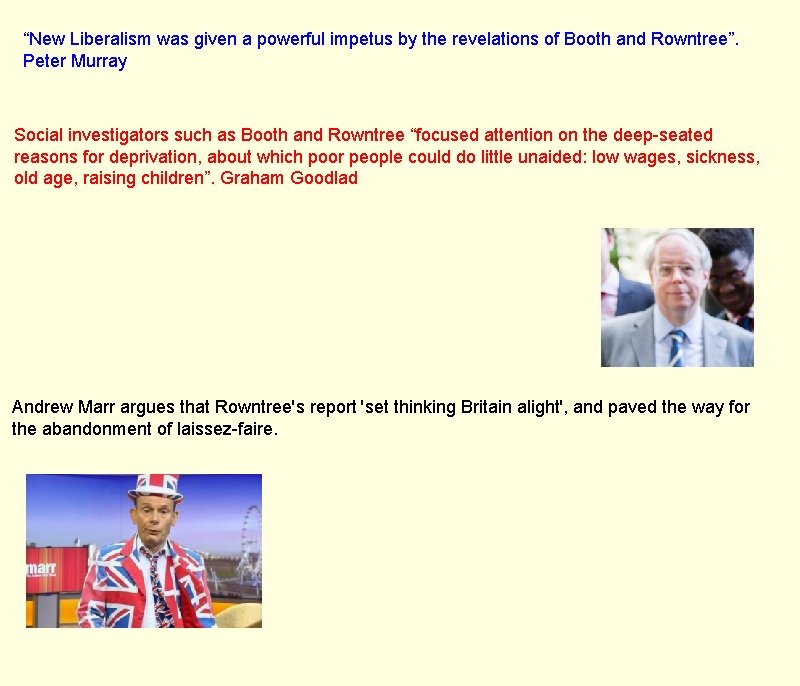 “New Liberalism was given a powerful impetus by the revelations of Booth and Rowntree”.