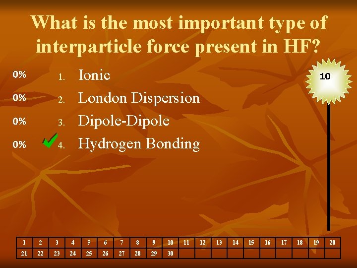 What is the most important type of interparticle force present in HF? Ionic London