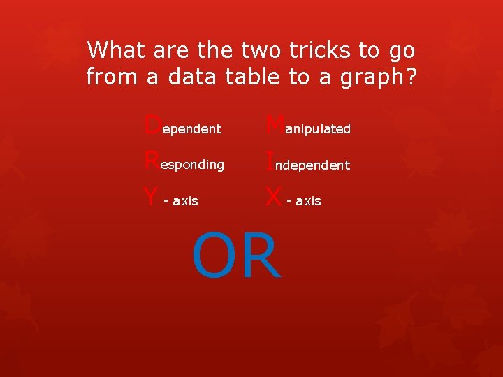 What are the two tricks to go from a data table to a graph?
