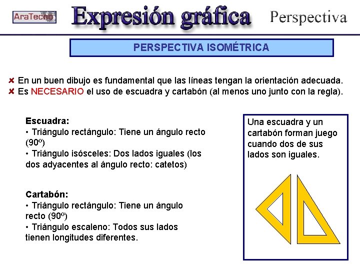 PERSPECTIVA ISOMÉTRICA En un buen dibujo es fundamental que las líneas tengan la orientación