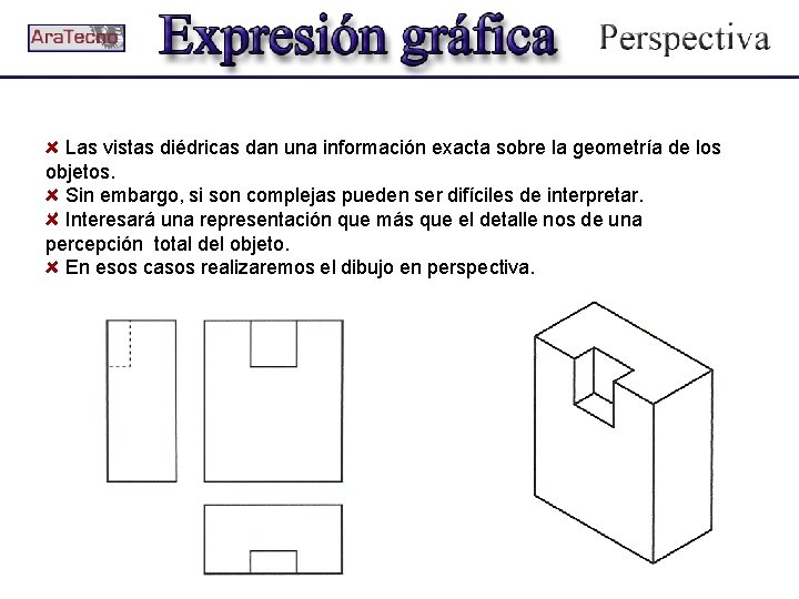 Las vistas diédricas dan una información exacta sobre la geometría de los objetos. Sin