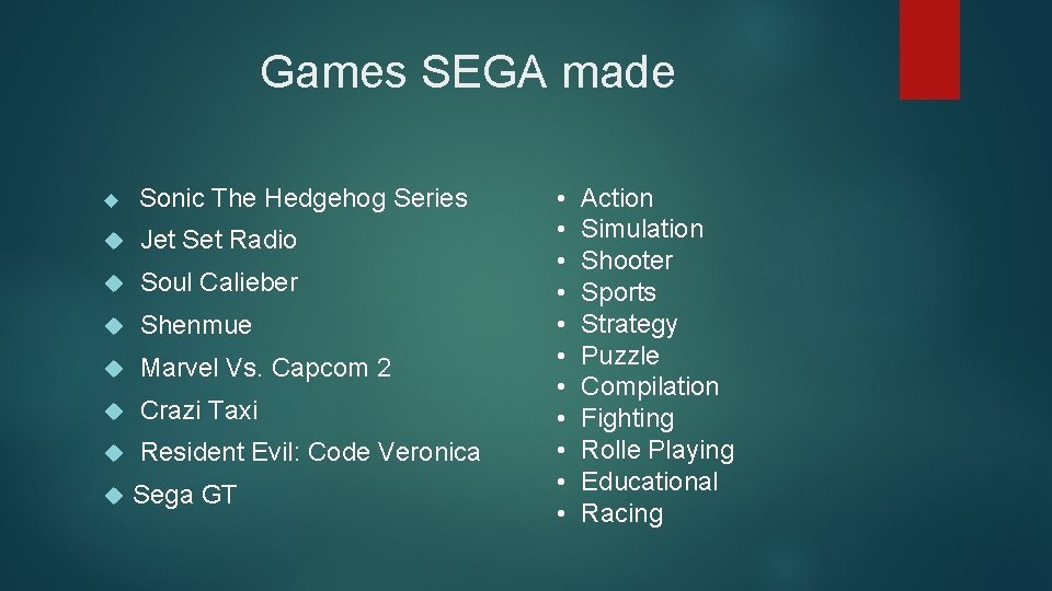 Games SEGA made Sonic The Hedgehog Series Jet Set Radio Soul Calieber Shenmue Marvel