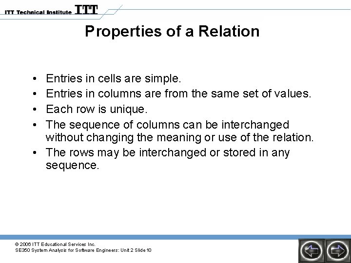 Properties of a Relation • • Entries in cells are simple. Entries in columns Properties of a Relation • • Entries in cells are simple. Entries in columns