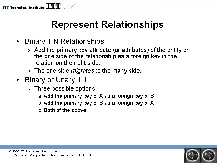 Represent Relationships • Binary 1: N Relationships Ø Ø Add the primary key attribute Represent Relationships • Binary 1: N Relationships Ø Ø Add the primary key attribute