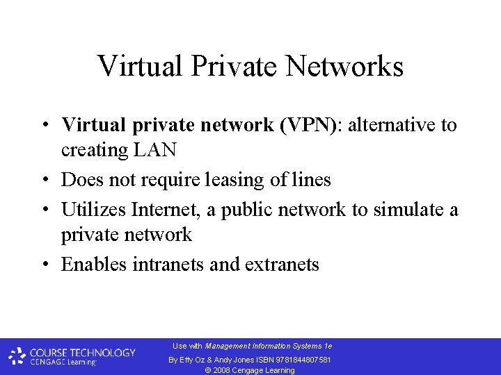 Virtual Private Networks • Virtual private network (VPN): alternative to creating LAN • Does