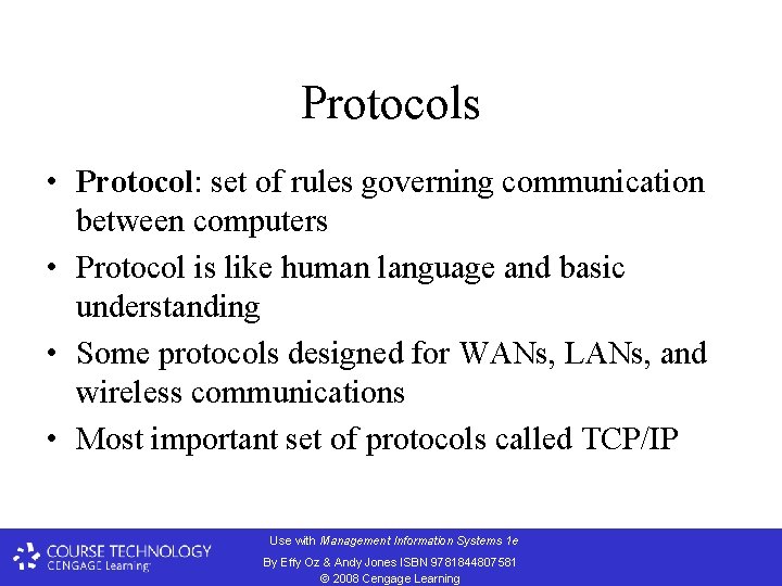 Protocols • Protocol: set of rules governing communication between computers • Protocol is like