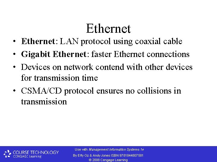 Ethernet • Ethernet: LAN protocol using coaxial cable • Gigabit Ethernet: faster Ethernet connections