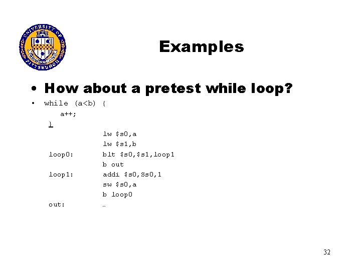 Examples • How about a pretest while loop? • while (a<b) { a++; }