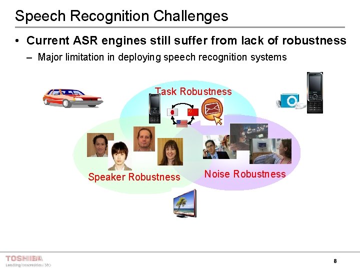 Speech Recognition Challenges • Current ASR engines still suffer from lack of robustness –