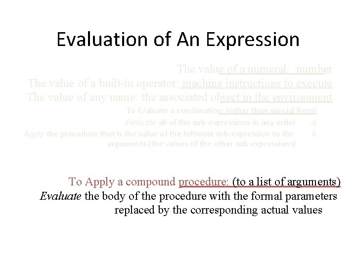 Evaluation of An Expression The value of a numeral: number The value of a