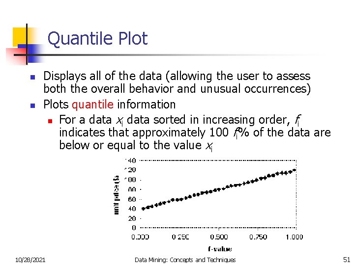 Quantile Plot n n Displays all of the data (allowing the user to assess