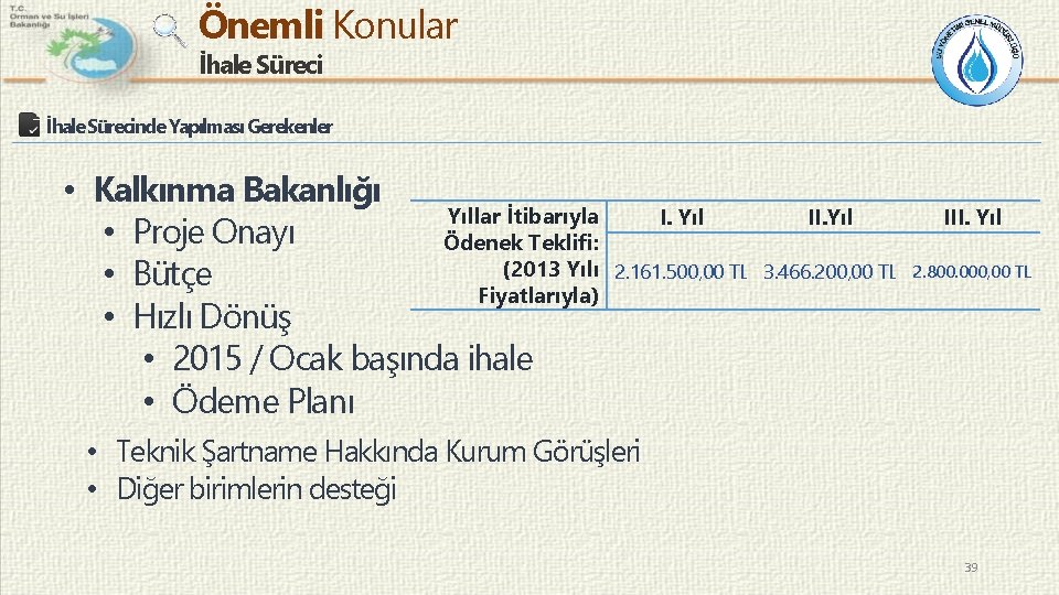 Önemli Konular İhale Sürecinde Yapılması Gerekenler • Kalkınma Bakanlığı Yıllar İtibarıyla • Proje Onayı