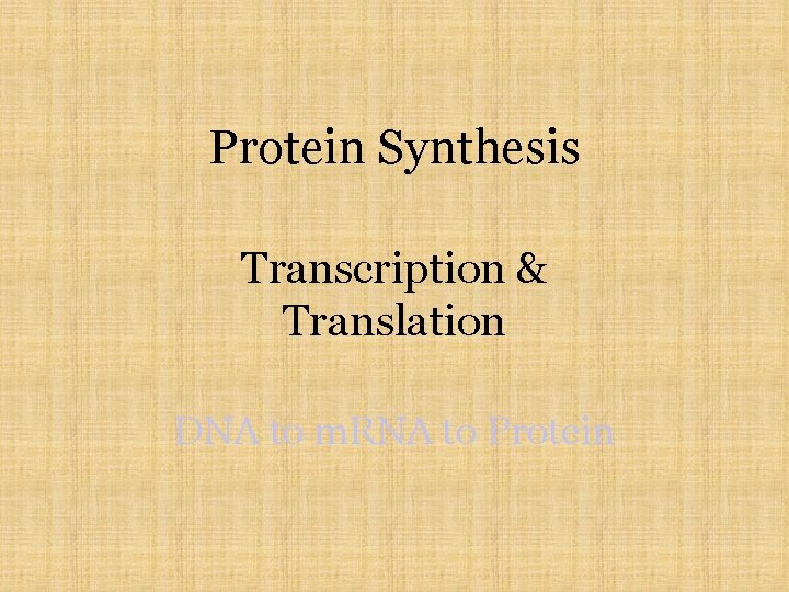 Protein Synthesis Transcription & Translation DNA to m. RNA to Protein 