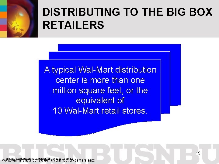 DISTRIBUTING TO THE BIG BOX RETAILERS A typical Wal-Mart distribution center is more than