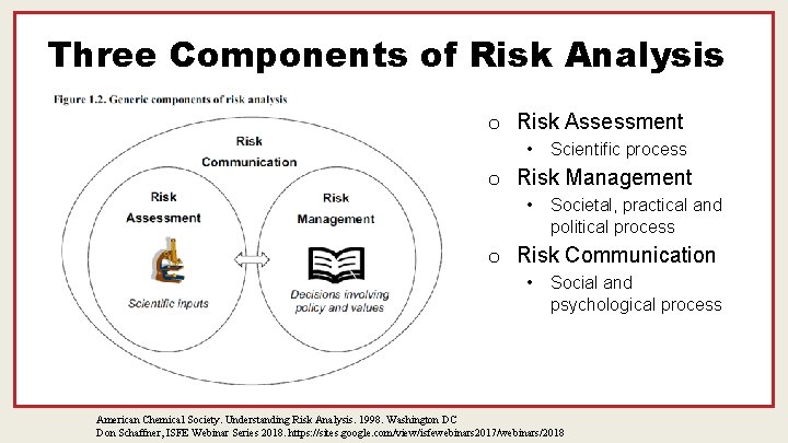 Three Components of Risk Analysis o Risk Assessment • Scientific process o Risk Management