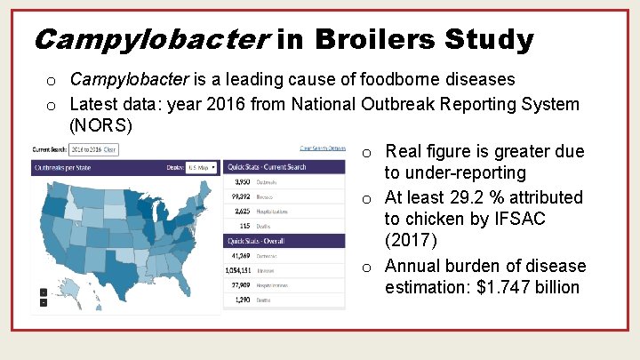 Campylobacter in Broilers Study o Campylobacter is a leading cause of foodborne diseases o