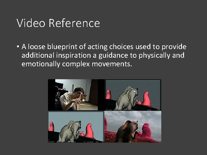 Video Reference • A loose blueprint of acting choices used to provide additional inspiration