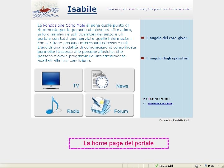 La home page del portale 