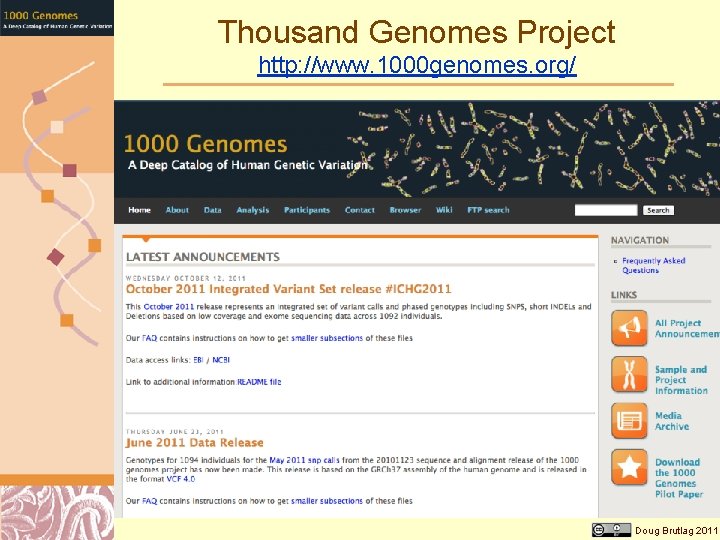 Thousand Genomes Project http: //www. 1000 genomes. org/ Doug Brutlag 2011 