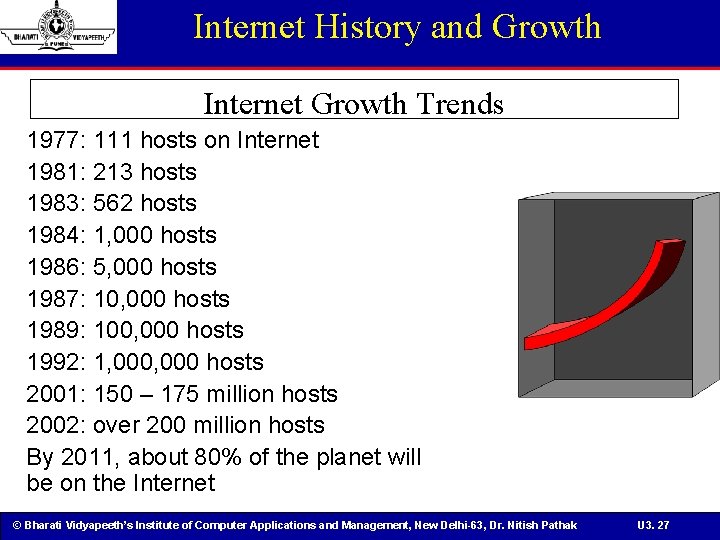 Internet History and Growth Internet Growth Trends 1977: 111 hosts on Internet 1981: 213