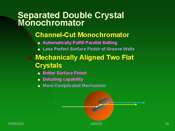 Separated Double Crystal Monochromator n Channel-Cut Monochromator u u n Mechanically Aligned Two Flat