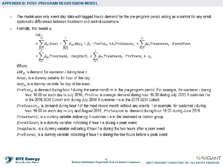 APPENDIX B: POST-PROGRAM REGRESSION MODEL 12 Behavior Modification Report with Peak Reduction Component ©