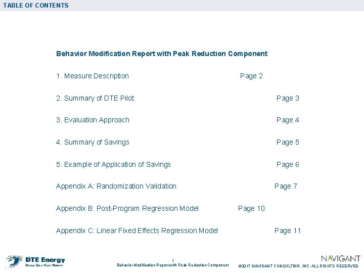 TABLE OF CONTENTS Behavior Modification Report with Peak Reduction Component 1. Measure Description Page