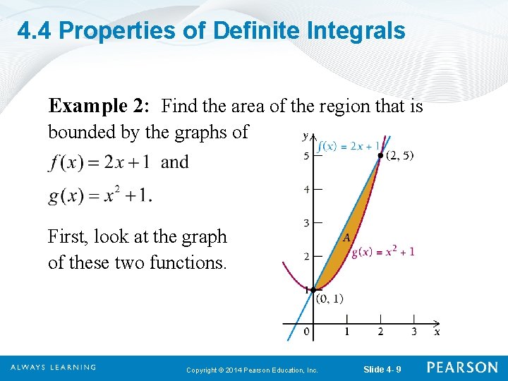 4. 4 Properties of Definite Integrals Example 2: Find the area of the region