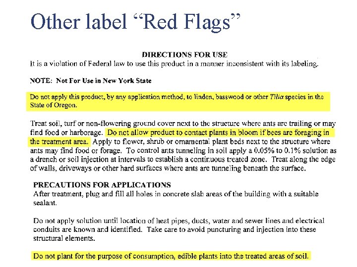 Other label “Red Flags” 