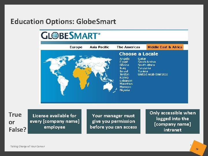 Education Options: Globe. Smart True or False? License available for every [company name] employee