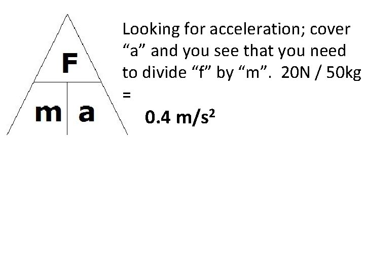 Looking for acceleration; cover “a” and you see that you need to divide “f”