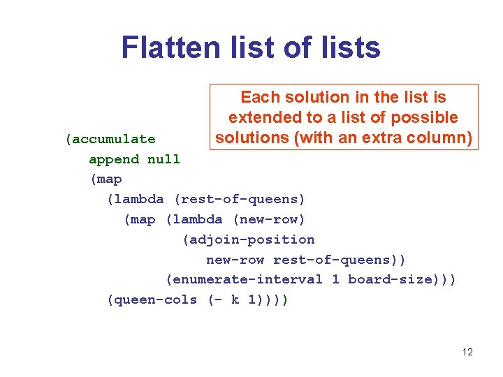 Flatten list of lists Each solution in the list is extended to a list