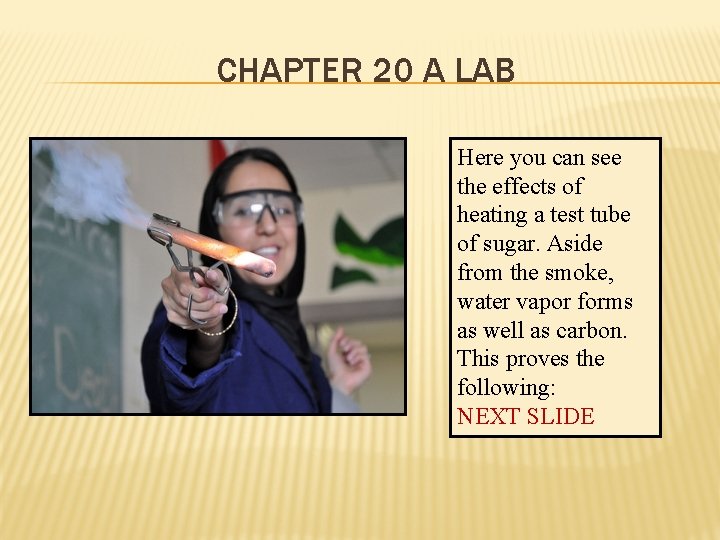 CHAPTER 20 A LAB Here you can see the effects of heating a test