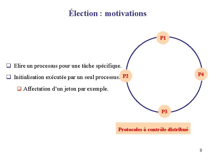 Élection : motivations P 1 q Elire un processus pour une tâche spécifique. P