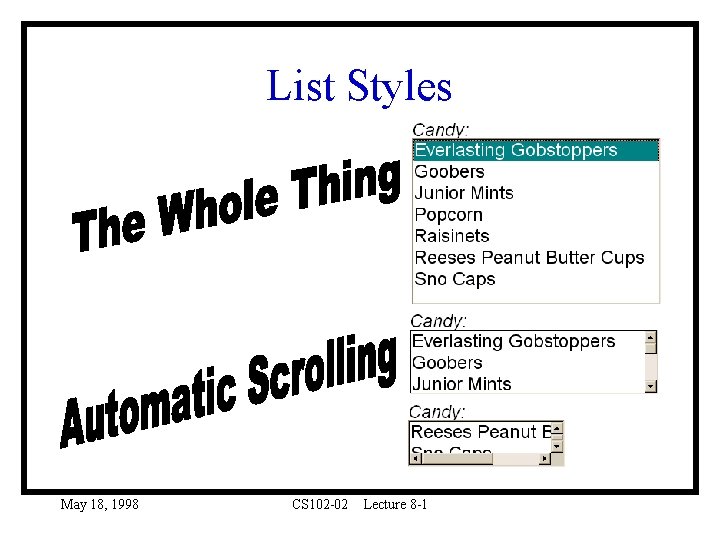 List Styles May 18, 1998 CS 102 -02 Lecture 8 -1 