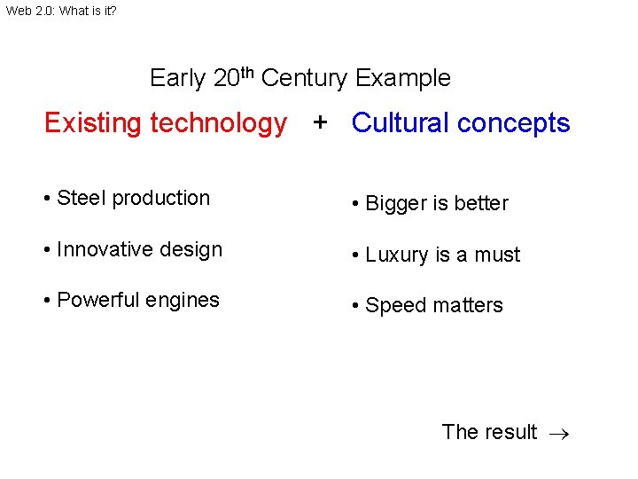 Web 2. 0: What is it? Early 20 th Century Example Existing technology +