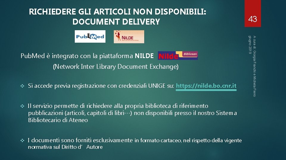 RICHIEDERE GLI ARTICOLI NON DISPONIBILI: DOCUMENT DELIVERY (Network Inter Library Document Exchange) v Si