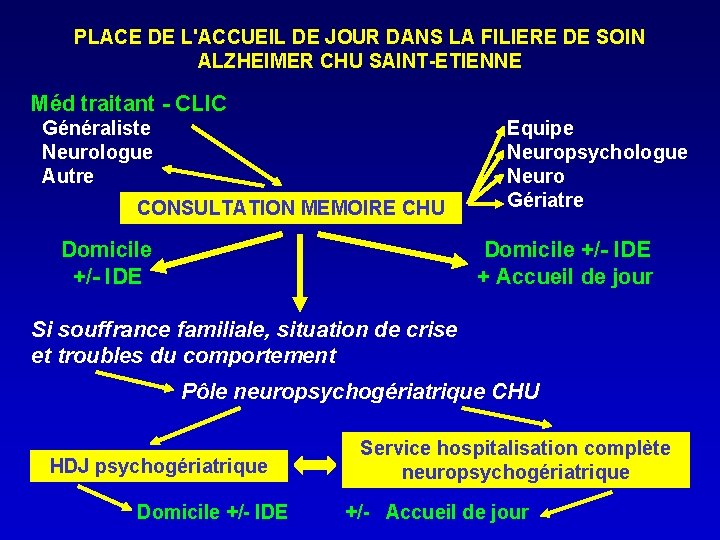 PLACE DE L'ACCUEIL DE JOUR DANS LA FILIERE DE SOIN ALZHEIMER CHU SAINT-ETIENNE Méd