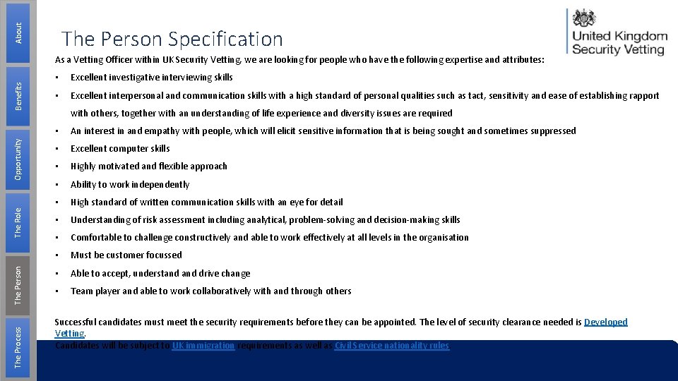 About The Person Specification The Process The Person The Role Opportunity Benefits As a