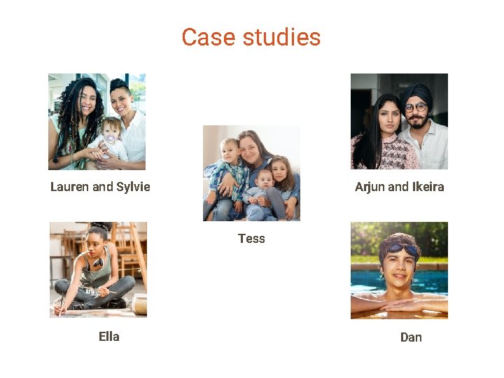 Case studies Lauren and Sylvie Arjun and Ikeira Tess Ella Dan 