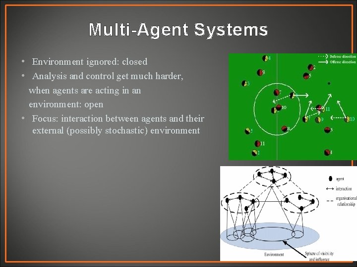 Multi-Agent Systems • Environment ignored: closed • Analysis and control get much harder, when