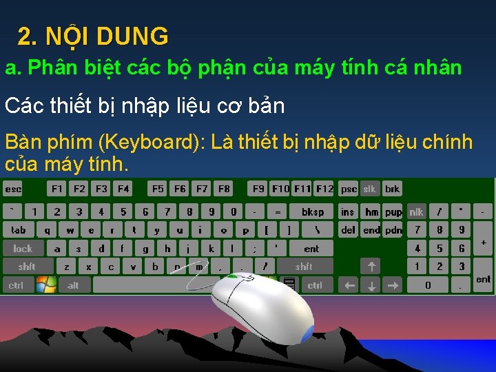 2. NỘI DUNG a. Phân biệt các bộ phận của máy tính cá nhân