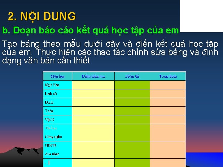 2. NỘI DUNG b. Doạn báo cáo kết quả học tập của em Tạo